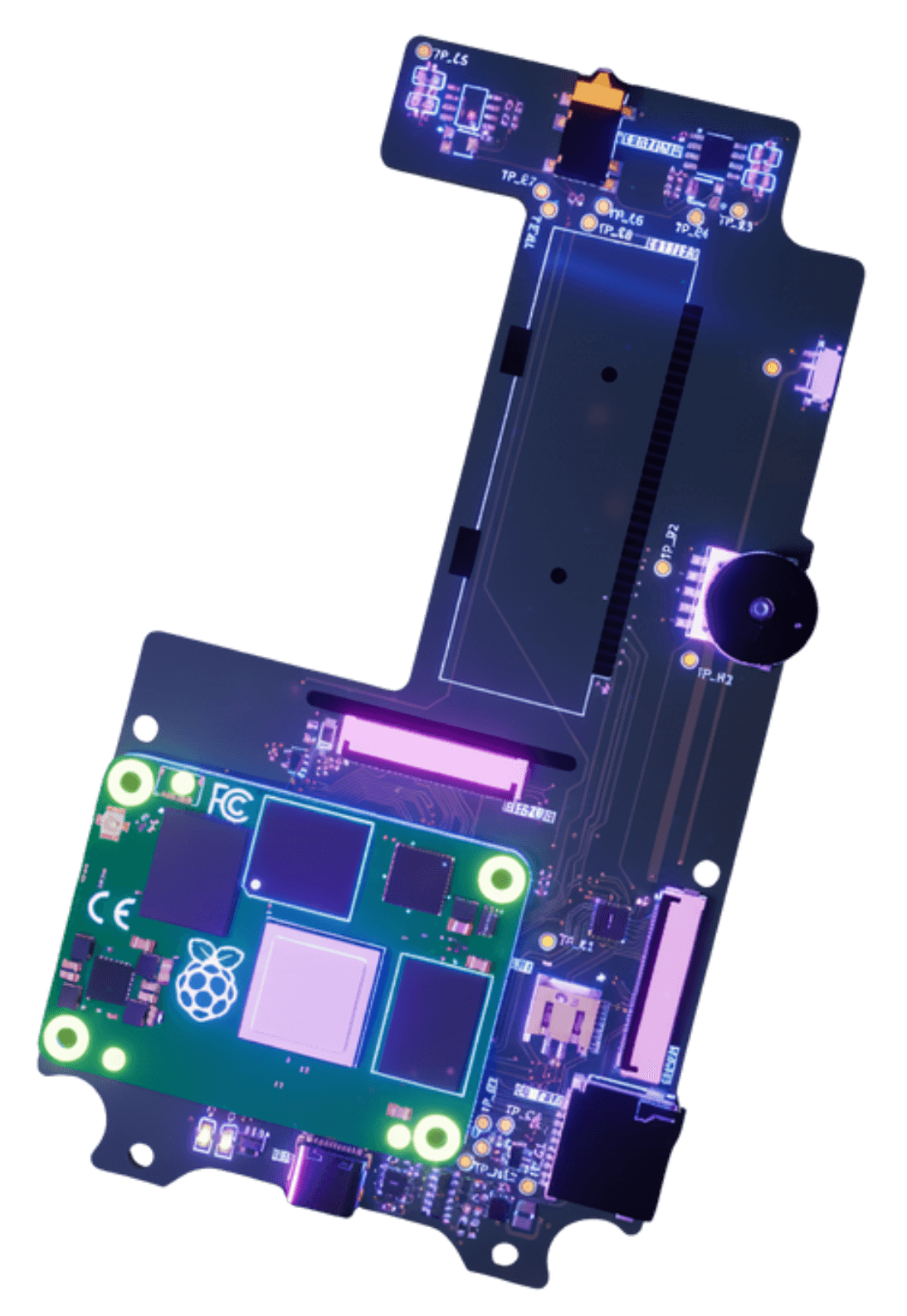 Glowing multi-layer PCB rendered by Solderable